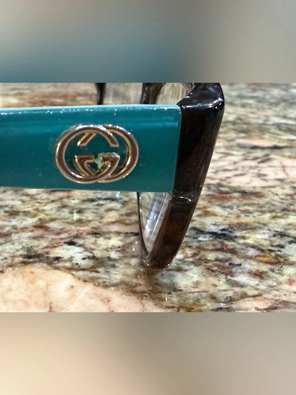 Gucci Women's Teal to Dark Blue Gradient Frame Glasses with Gold Interlocking GG